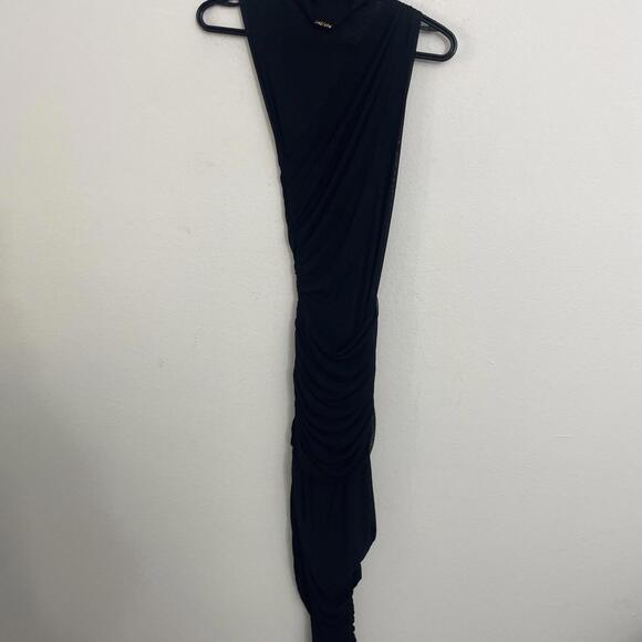 SEROYA Ronnie Dress Slinky ruched mesh fabric with sheer hem black SZ M $448msrp - Picture 9 of 11